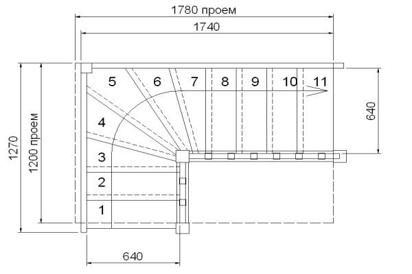 Лестница в маленький проем чертеж